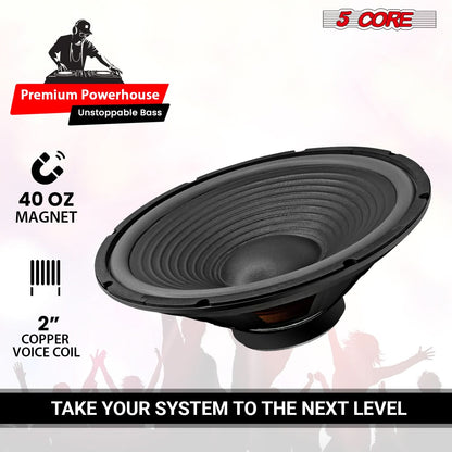 5 Core 15" Subwoofer Speaker Pair 450W MAX PA DJ Replacement Audio Sub Woofer 8Ohm Bass Driver